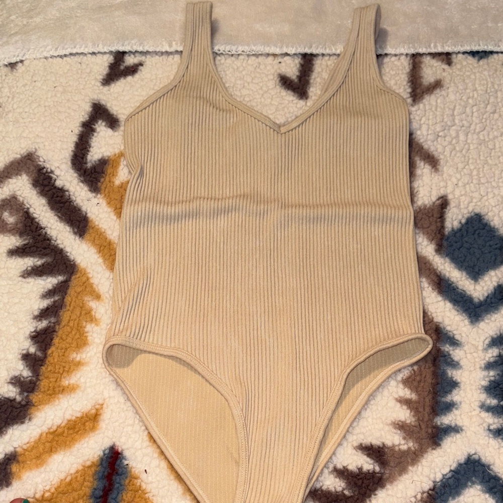 Aura Beige Ribbed Bodysuit
